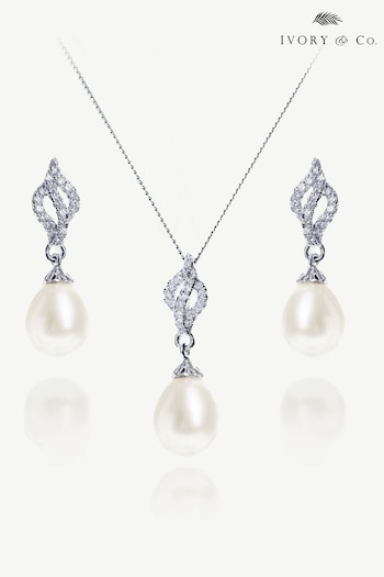 Ivory & Co Silver Lisbon Crystal And Pearl Romantic Set (K82723) | £60