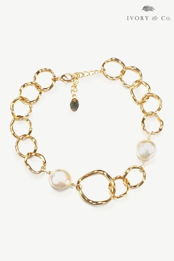 Ivory & Co Gold Tone Caprice Pearl Barque Pearl Linked Hoop Bracelet (K82730) | £45