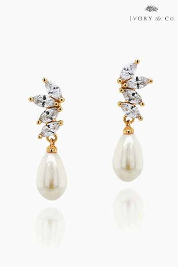 Ivory & Co Gold Tone Asbourne Classic Crystal and Pearl Drop Earrings (K82732) | £35