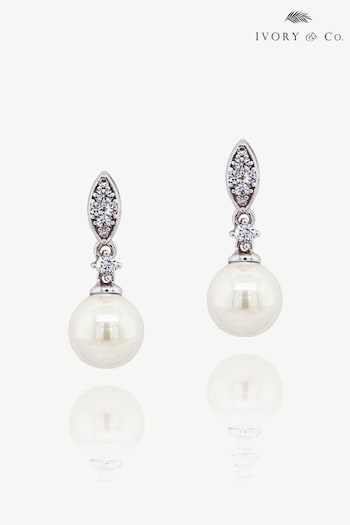 Ivory & Co Silver Dublin Crystal And Pearl Drop Earring (K82735) | £25