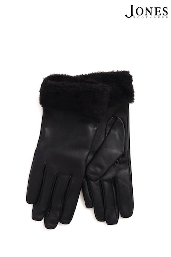 Jones Bootmaker Faux Fur Cuffed Leather Black Gloves (K82739) | £45