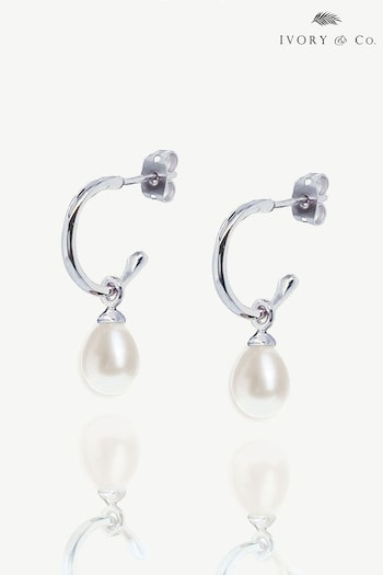 Ivory & Co Silver Harrow Modern Pearl Hoop Earrings (K82743) | £25