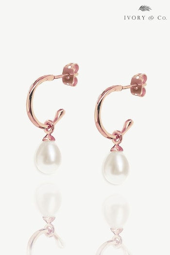 Ivory & Co Rose Gold Harrow Modern Pearl Hoop Earrings (K82745) | £25