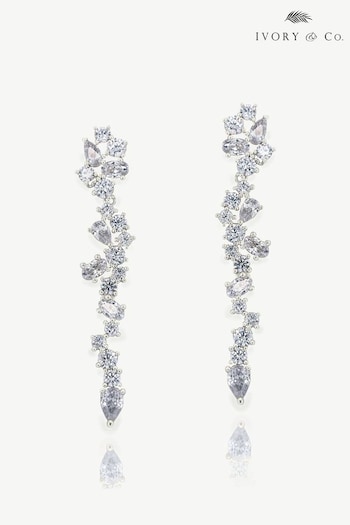 Ivory & Co Silver Tone Islington Rhodium Crystal Cluster Drop Earrings (K82750) | £55