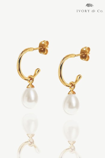 Ivory & Co Gold Harrow Modern Pearl Hoop Earrings (K82753) | £25