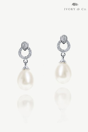Ivory & Co Silver St Louis Crystal Modern Abstract Pearl Drop Earrings (K82761) | £25