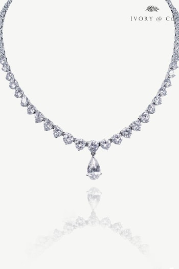 Ivory & Co Silver Tone Imperial Rhodium Crystal Teardrop Necklace (K82762) | £135