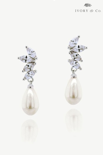 Ivory & Co Silver Ashbourne R Classic Crystal And Pearl Drop Earrings (K82764) | £35