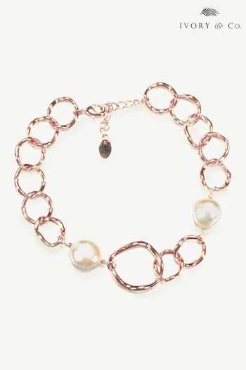 Ivory & Co Natural Caprice Rose Gold Pearl Barque Pearl Linked Hoop Bracelet (K82775) | £45