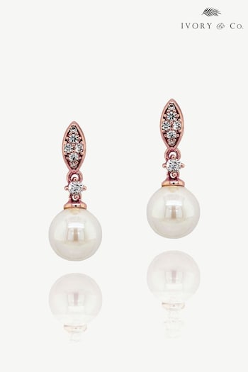 Ivory & Co Rose Gold Dublin Crystal And Pearl Drop Earring (K82785) | £25