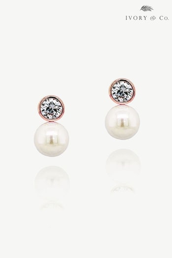 Ivory & Co Silver Tone Portland Solitaire Crystal And Round Pearl Earrings (K82788) | £25