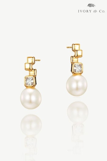 Ivory & Co Gold St Louis Crystal Modern Abstract Pearl Drop Earrings (K82791) | £25