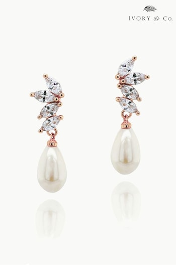 Ivory & Co Rose Gold Ashbourne R Classic Crystal And Pearl Drop Earrings (K82793) | £35