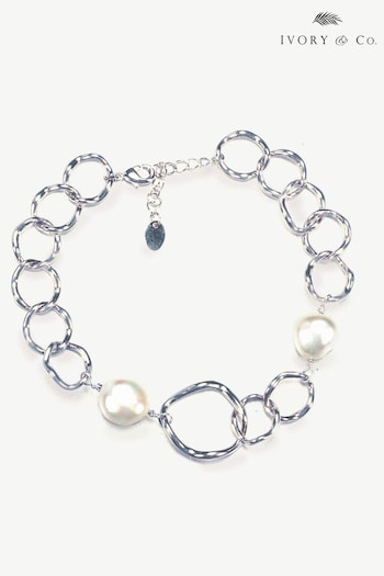 Ivory & Co Silver Tone Caprice Pearl Barque Pearl Linked Hoop Bracelet (K82796) | £45