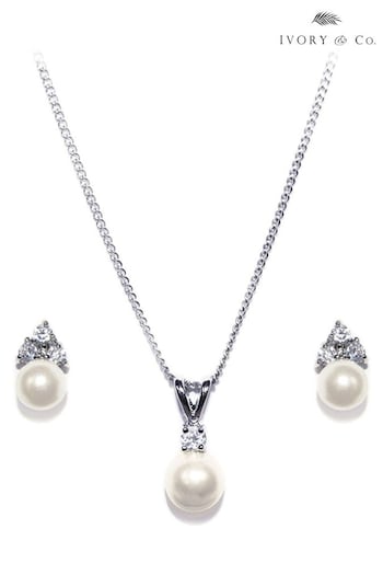 Ivory & Co Silver Classic Crystal And Pearl Set (K82809) | £45