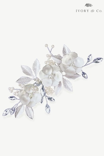 Ivory & Co Silver Gardenia Crystal And Pearl Enamelled Floral Clip (K82811) | £45