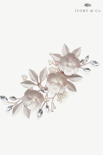 Ivory & Co Rose Gold Gardenia Crystal And Pearl Enamelled Floral Clip (K82821) | £45