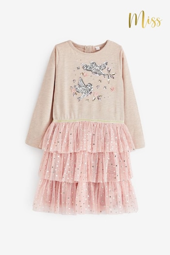 Miss Pink Long Sleeve 2-in-1 Style Sequin Detail Dress with Tutu Skirt (K82845) | £30