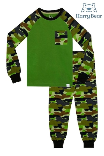 Harry Bear Green Camouflage Pyjamas - Snuggle Fit (K82993) | £18
