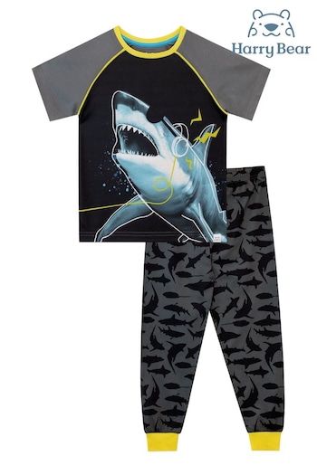 Harry Bear Grey Kids Shark Pyjamas (K83033) | £18