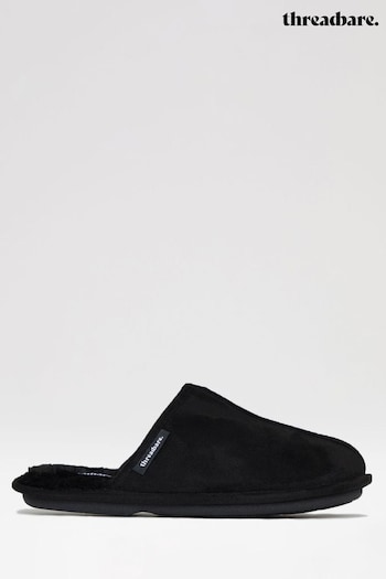Threadbare Black Faux Fur Lined Suedette Mule Slippers (K83050) | £22