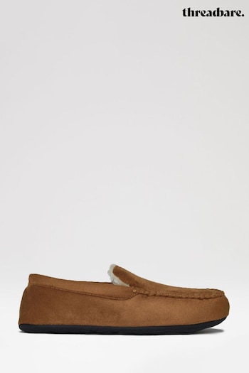 Threadbare Brown Faux Fur Lined Suedette Moccasin Slippers (K83052) | £22