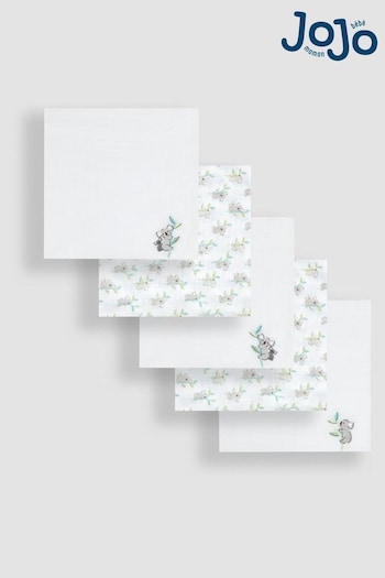 JoJo Maman Bébé Grey/White 5-Pack Embroidered Muslin Squares (K83069) | £18