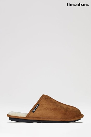 Threadbare Brown Faux Fur Lined Suedette Mule Slippers (K83070) | £22