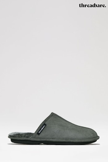Threadbare Grey Faux Fur Lined Suedette Mule Slippers (K83071) | £22