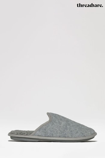 Threadbare Grey Borg Lined Felt Mule Slippers (K83088) | £20