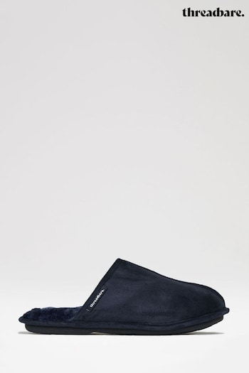 Threadbare Blue Faux Fur Lined Suedette Mule Slippers (K83109) | £22