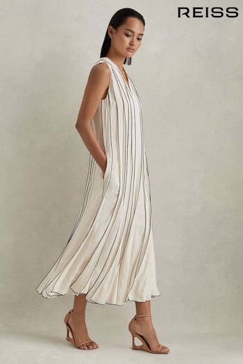 Reiss Ivory Sarah Contrast Ruffle Midi Dress (K83125) | £398