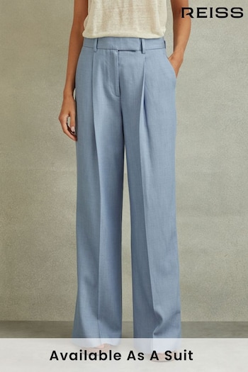 Reiss Blue June Petite Wide Leg Suit Trousers side with TENCEL™ Fibers (K83129) | £168
