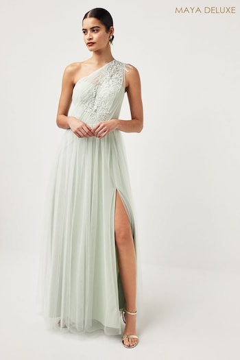 Maya Green One Shoulder Tulle Maxi Dress With Applique (K83158) | £95