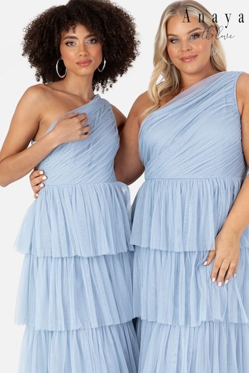 Anaya With Love Blue Tulle One Shoulder Tiered Midaxi Bridesmaid Dress (K83161) | £89
