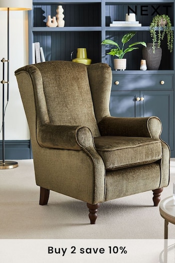 Plush Chenille Moss Green Sherlock Highback Armchair (K83165) | £499