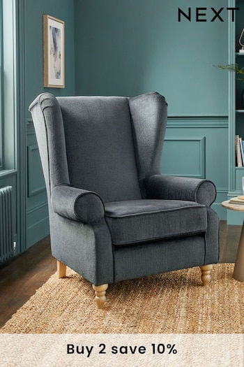 Plush Chenille Slate Blue Grande Sherlock Highback Armchair (K83167) | £650