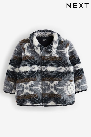 Blue/Navy Pattern Borg Fleece Shacket (3mths-7yrs) (K83277) | £18 - £20