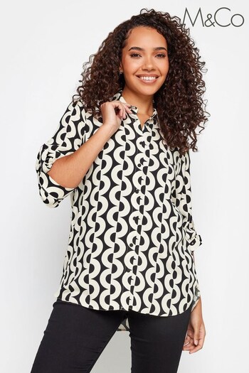 M&Co Black & White Tab Detail 3/4 Sleeve Shirt (K83327) | £29