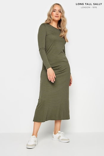 Long Tall Sally Green Long Sleeve Stripe Ribbed Dress (K83329) | £34