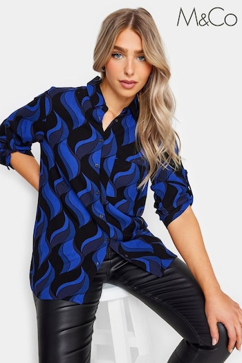 M&Co Blue Tab Detail 3/4 Sleeve Shirt (K83330) | £29