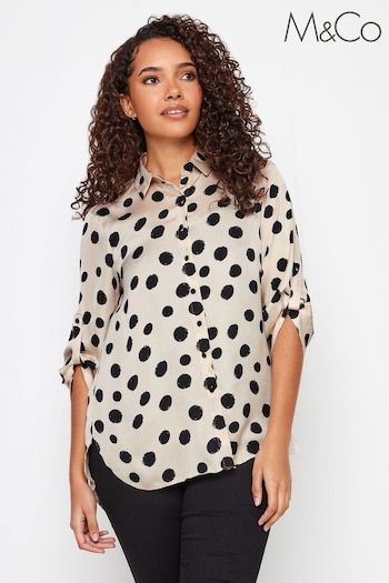 M&Co White & Black Tab Detail 3/4 Sleeve Shirt (K83331) | £29