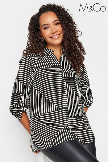 M&Co Black Tab Detail 3/4 Sleeve Shirt (K83338) | £29