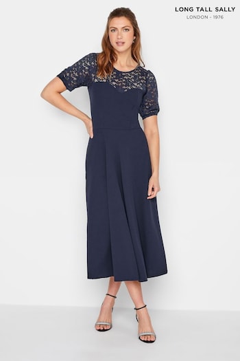 Long Tall Sally Blue Lace Midi Dress (K83339) | £45
