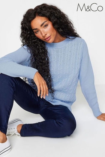 M&Co Blue Petite All-Over Front Cable Jumper (K83346) | £34