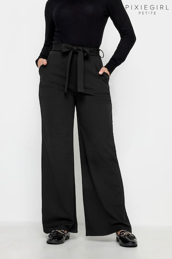 PixieGirl Petite Black Belted Wide Leg Trousers (K83351) | £34