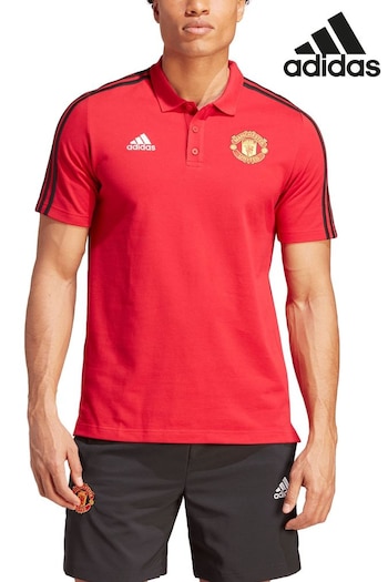 adidas Red Manchester United DNA 3 Stripe Polo Shirt (K83367) | £40
