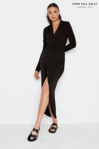 Long Tall Sally Black Long Sleeve ITY Wrap Dress (K83371) | £50