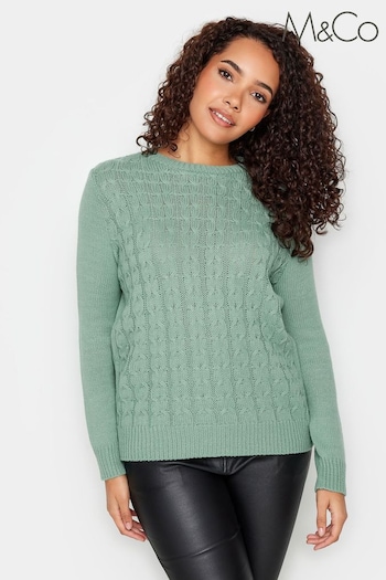 M&Co Green All-Over Front Cable Jumper (K83427) | £34