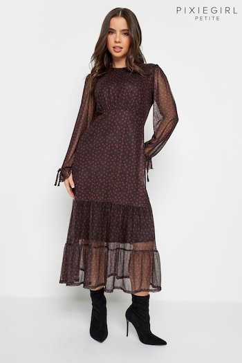 PixieGirl Petite Black Longsleeve Mesh Midaxi Dress (K83463) | £39